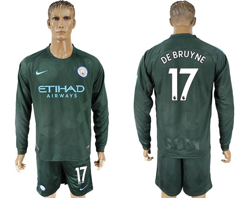 Manchester City #17 De Bruyne Sec Away Long Sleeves Soccer Club Jersey - Click Image to Close